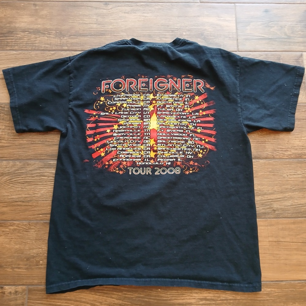 Foreigner Shirt Mens Medium Black Gildan Tour 2008 Band Graphic Short Sleeve - Picture 6 of 8